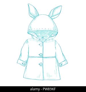 Imperméable pour enfants avec des oreilles de lapin sur le capot. Croquis Illustration de Vecteur