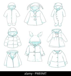 Ensemble de vêtements d'enfants. Peut être utilisé comme Vêtements pour poupées en papier. Vector illustration au croquis style. Illustration de Vecteur