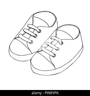 Croquis de sneakers pour un bébé. Une paire de chaussures isolé sur un fond blanc. Vector illustration. Illustration de Vecteur