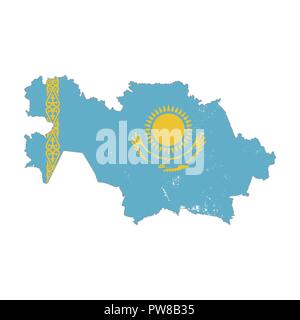 Silhouette de pays Kazakhstan avec drapeau sur arrière-plan, isolated on white Illustration de Vecteur