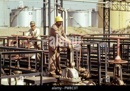 Les vannes de serrage à la raffinerie d'Alger Naftec, filiale de la Sonatrach, l'un des quatre raffineries de l'Algérie. Les hydrocarbures jouent un rôle crucial dans l'économie algérienne, représentant environ 60  % des recettes budgétaires et plus de 95  % des recettes d'exportation. La U.S. Energy Information Administration a signalé qu'en 2005, l'Algérie a 160 trillions de pieds cubes de réserves prouvées de gaz naturel, la huitième en importance dans le monde. Banque D'Images