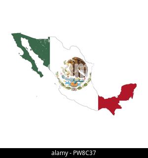 Silhouette de pays Mexique avec drapeau sur arrière-plan, isolated on white Illustration de Vecteur