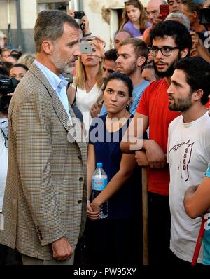 REYES MALLORCA RIADA INUNDACIONES FELIPE DE BORBON Y GRECIA;FELIPE DE BORBON ; 13/10/2018 Roi d'Espagne Felipe VI et La Reine Letizia visiter Sant Llorenç des Cardassar dévastée par les crues éclair . Sant Llorenç des Cardassar. Mallorca, Espagne, 12-10-2018 888/CordonPress Banque D'Images