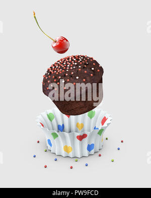 Gâteau dessert sucré cupcake. 3d illustration isolé gris. Banque D'Images