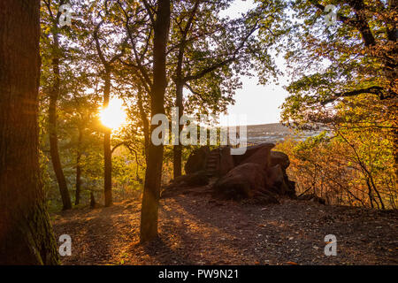 Teufelskanzel Belvédère sur Aschaffenburg au coucher du soleil Banque D'Images