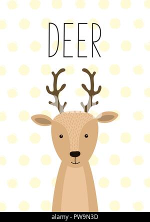 Cute Deer. Vector illustration. L'affiche de drôle de carte, Illustration de Vecteur