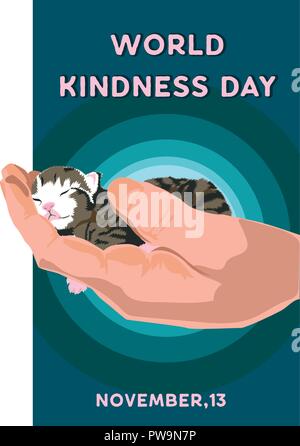 Journée mondiale de la gentillesse illustration vectorielle. Campagne mondiale pour l'amabilité. peu de chaton dans la main de l'aveugle Illustration de Vecteur