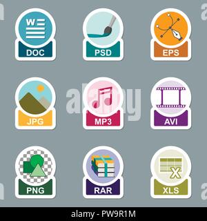 Ensemble d'icônes de type de fichier Illustration de Vecteur