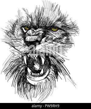 Croquis de l'illustration vectorielle, tête de lion Illustration de Vecteur