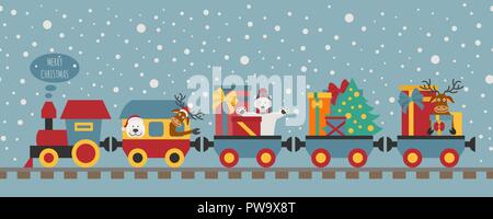 Christmas train avec l'ours, le renne, cadeaux. Modèle sans couture pour les enfants. Vector illustration Illustration de Vecteur