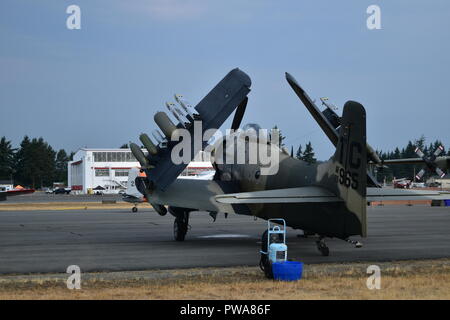 L'A-1 Skyraider l 'Américain' fier a volé au loin l'USS Keersage dans la guerre de Corée avant de servir dans les forces aériennes de plusieurs nations africaines. Banque D'Images