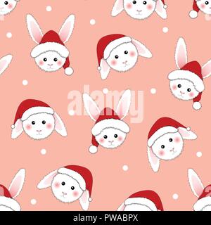 Lapin blanc Père Noël sur fond rose. Vector Illustration. Illustration de Vecteur