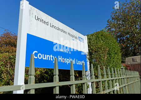 L'Hôpital du comté de Louth Lincolnshire, Royaume-Uni., Géré par United Lincolnshire Hospitals NHS Trust. En danger d'une clôture partielle. Banque D'Images