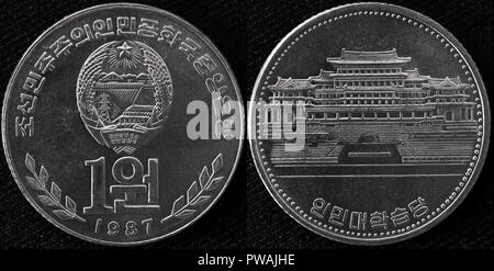 1 coin a gagné, Palais des Etudes du peuple, la Corée du Nord, 1987 Banque D'Images