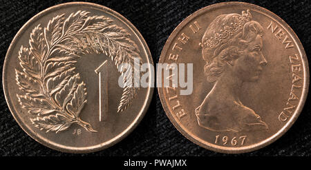 1 cents, Cyathea dealbata, Silver Fern, Nouvelle-Zélande, 1967 Banque D'Images