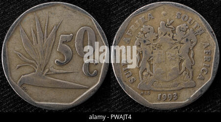Pièce de 50 cents, Strelitzia, République d'Afrique du Sud, 1993 Banque D'Images