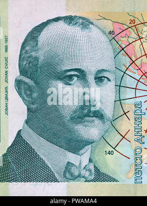 Portrait de Jovan Cvijic à partir de 500 billets dinara, Serbie, 2012 Banque D'Images