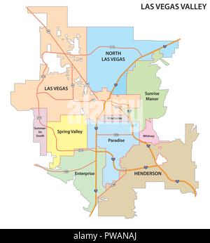 Las Vegas Valley road et carte administrative. Illustration de Vecteur