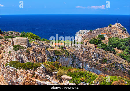 Avis de Kastro (littéralement "château"), la ville fortifiée médiévale - capitale de l'île de Skiathos, Sporades du Nord, Magnessia, Thessalie, Grèce. Banque D'Images