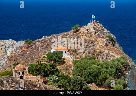 Avis de Kastro (littéralement "château"), la ville fortifiée médiévale - capitale de l'île de Skiathos, Sporades du Nord, Magnessia, Thessalie, Grèce. Banque D'Images