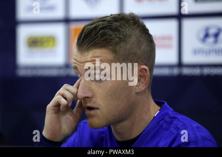 Steven Davis de l'Irlande du Nord au cours d'une conférence de presse à l'Grbavica Stadium, Sarajevo. Banque D'Images