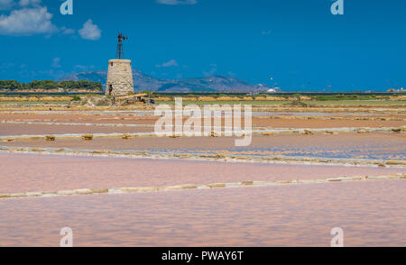 Sel à la réserve naturelle de la "aline de Stagnone' près de Marsala et Trapani, Sicile. Banque D'Images