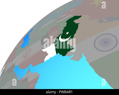 Le Pakistan avec drapeau national intégré sur un globe. 3D illustration. Banque D'Images