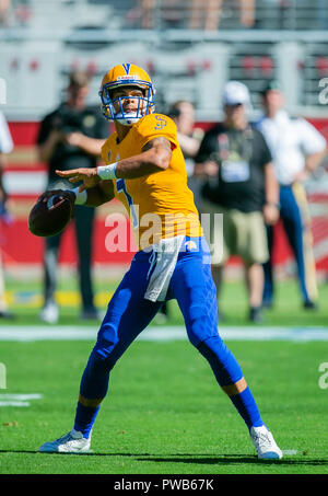 Santa Clara, CA. 13 Oct, 2018. San Jose State Spartans quarterback Montel Aaron (7) se réchauffe avant de la NCAA football match entre les San Jose State Spartans et les Black Knights de l'armée à Levi's Stadium à Santa Clara, CA. La défaite de l'Armée de San Jose 52-3. Damon Tarver/Cal Sport Media/Alamy Live News Banque D'Images