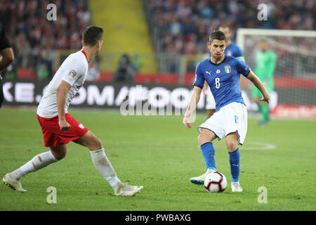 CHORZOW, Pologne - 14 octobre 2018 : UEFA Ligue des Nations Unies 2019 - Pologne - Italie o/p Jorginho Crédit : Marcin Kadziolka/Alamy Live News Banque D'Images