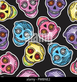 Couleur de motif transparent Calavera sign Dia de los muertos. Le Jour des Morts au Mexique. Vector illustration dessin main man autocollant. Illustration de Vecteur
