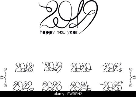 2019. Numéro de l'année calendrier de collecte. Moderne d'encre la calligraphie au pinceau. Vintage vector isolé sur fond blanc. Illustration de Vecteur