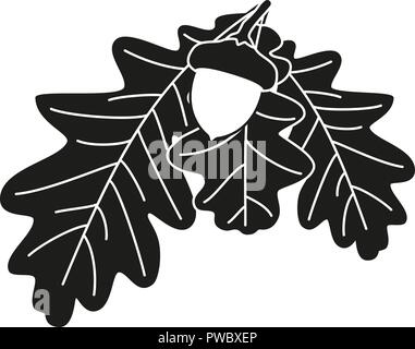 Branche de chêne noir et blanc silhouette Illustration de Vecteur