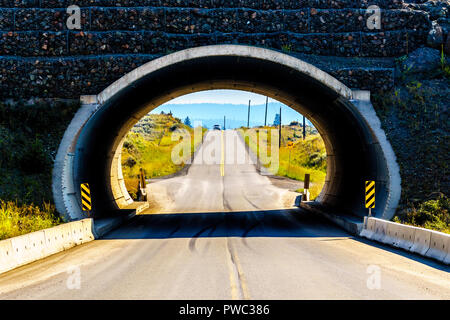 Tunnel sous la route du lac d'encres sur le lac Le Jeune Road près de Kamloops, British Columbia, Canada Banque D'Images