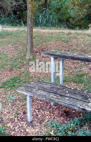 Stand de bancs dans une cour de baseball dans une zone rurale Banque D'Images