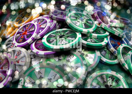 Montréal, Canada, 14 octobre, 2018.pile de jetons casino.Credit:Mario Beauregard/Alamy Live News Banque D'Images