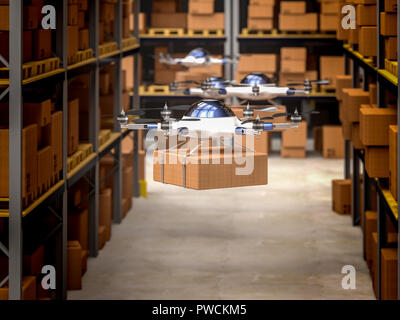 Drone en entrepôt classique de l'image de rendu 3D Banque D'Images