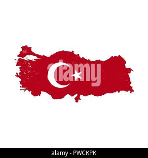 Silhouette de pays Turquie avec drapeau sur le fond blanc Illustration de Vecteur