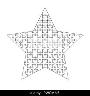 Pièces puzzles blancs disposés en étoile. Modèle Puzzle prêt à imprimer. Lignes directrices sur blanc coupe Illustration de Vecteur