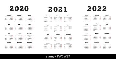 Ensemble de format A4 simple vertical calendriers 2020, 2021, 2022 ans on white Illustration de Vecteur