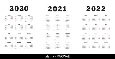 Ensemble de format A4 calendriers simple vertical en allemand au 2020, 2021, 2022 ans on white Illustration de Vecteur