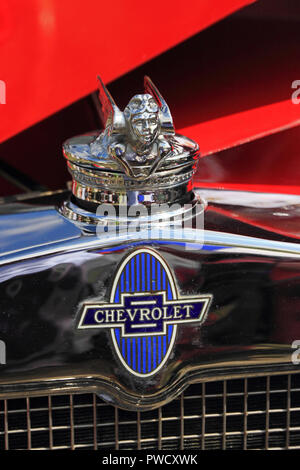 Logo de Chevrolet et le radiateur mascot sur Roadster Sport 1930 Banque D'Images