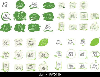 Grande collection Eco les étiquettes des aliments et produit de haute qualité de badges. Bio Bio, sain et naturel bio 100 l'icône du produit. Emblèmes pour cafe, l'emballage etc. Vector Illustration de Vecteur