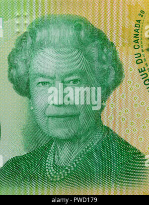 Portrait de la reine Elizabeth II à partir de 20 dollars billet de banque, Canada, 2012 Banque D'Images