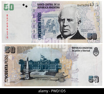 Billet de 50 pesos, Domingo Faustino Sarmiento, Casa Rosada, Argentine Banque D'Images