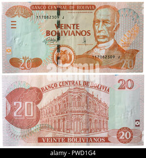 20 bolivianos Pantaleon Dalence, billets, Casa Dorada à Tarija, Bolivie Banque D'Images