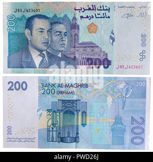 Billet de 200 dirhams, Rois Hassan II, Mohammed VI, le Maroc, 2002 Banque D'Images