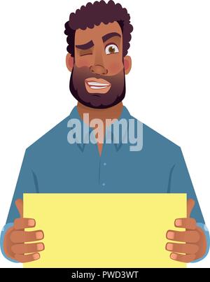 African man holding carte vierge. Avec l'homme signe. Vector illustration Illustration de Vecteur