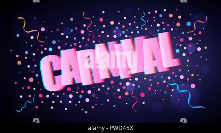 Carnaval de fête qui se chevauchent avec lettrage ronde de couleur violet foncé plus de confettis pour votre arrière-plan graphique et web design Illustration de Vecteur