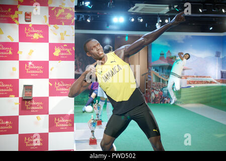 La figure de cire Le sprinter jamaïcain Usain Bolt au musée Madame Tussauds, Delhi Banque D'Images