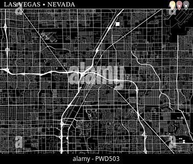 Simple Plan de Las Vegas, Nevada, USA. Version noir et blanc pour l'assainissement de l'horizons et impressions. Ce plan de Las Vegas contient trois marqueurs qui sont g Illustration de Vecteur